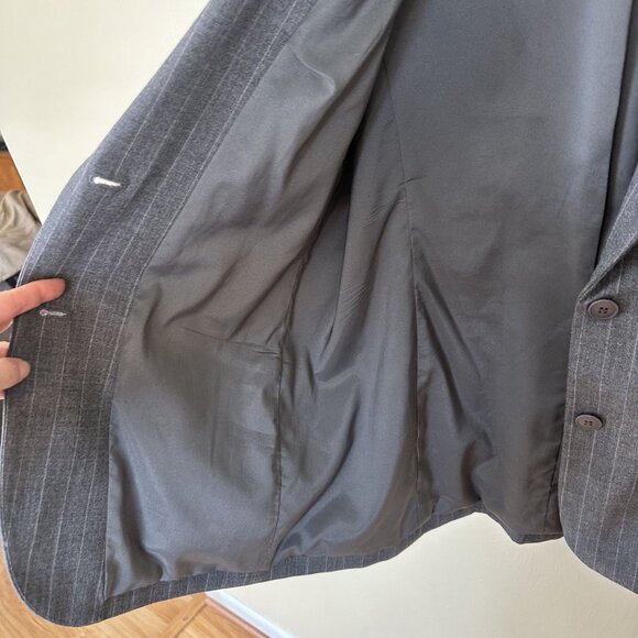 Lands End Womens Pinstripe Blazer Size 12 Gray 2 Button Career - Picture 10 of 11